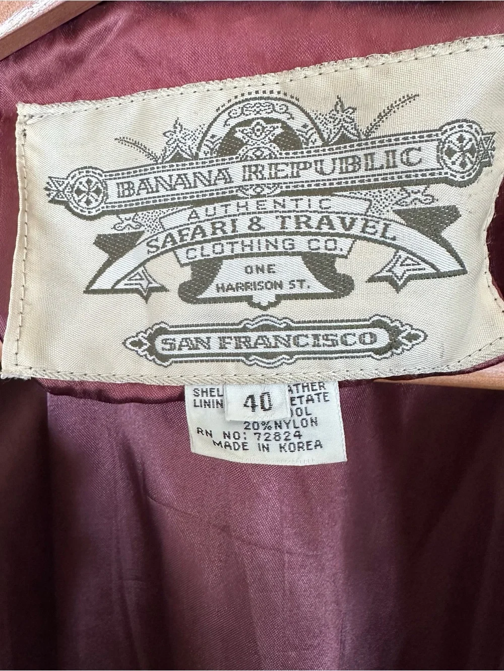 Banana Republic Vintage 1980’s Safari & Travel Leather A-2 Bomber Jacket Size 40